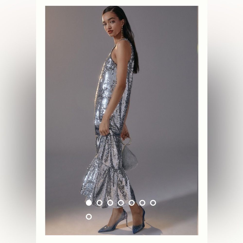 Maeve One-Shoulder Sequin Dress XXS Silver
